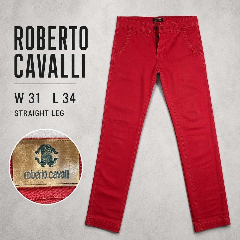 Roberto Cavalli Mens Vintage Straight Leg Pants Red Button Fly Size‎ 31x34 Italy